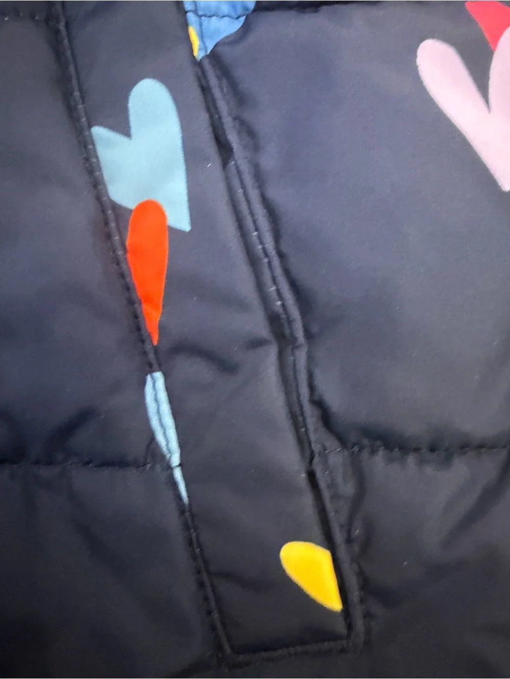Primary Girls' Heart Print Puffer coat  Navy with Multicolor Hearts size 5